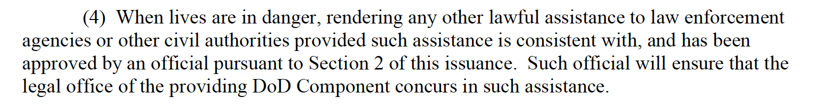 Authorizing military action “when lives are in danger” provided it’s authorized by an official.